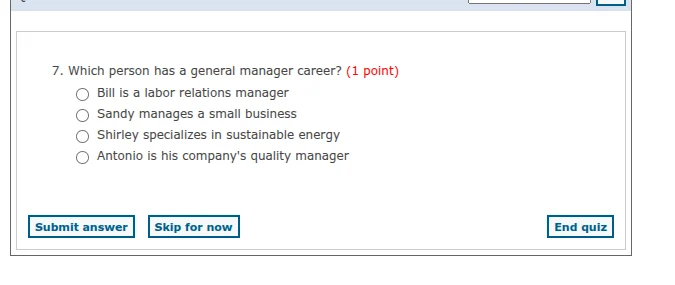 7. which person has a general manager career? (1 point)○ bill is a labo…