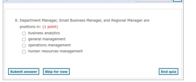 8. department manager, small business manager, and regional manager are…