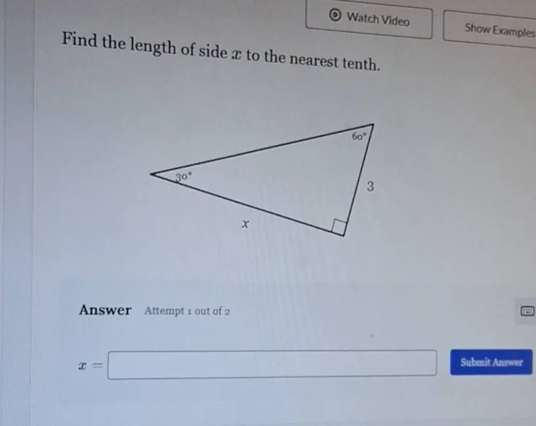 find the length of side $x$ to the nearest tenth. answer attempt 1 out …