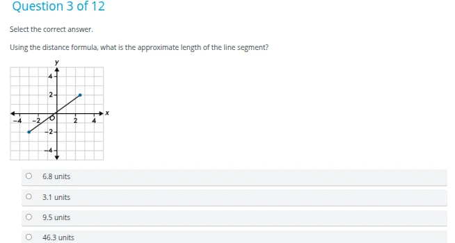 question 3 of 12 select the correct answer. using the distance formula,…