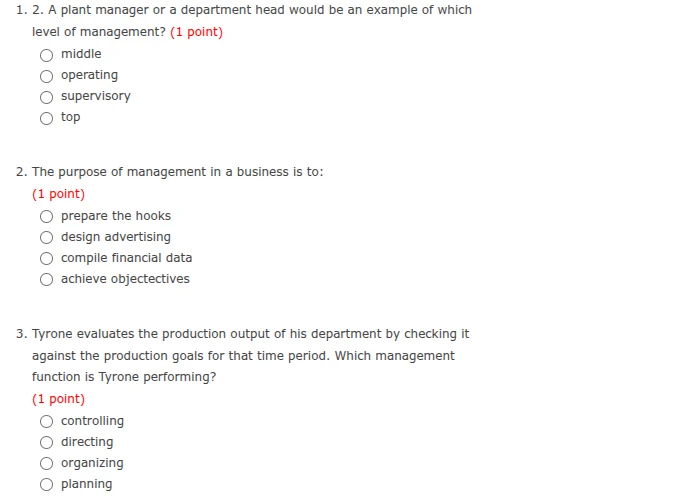 1. 2. a plant manager or a department head would be an example of which…
