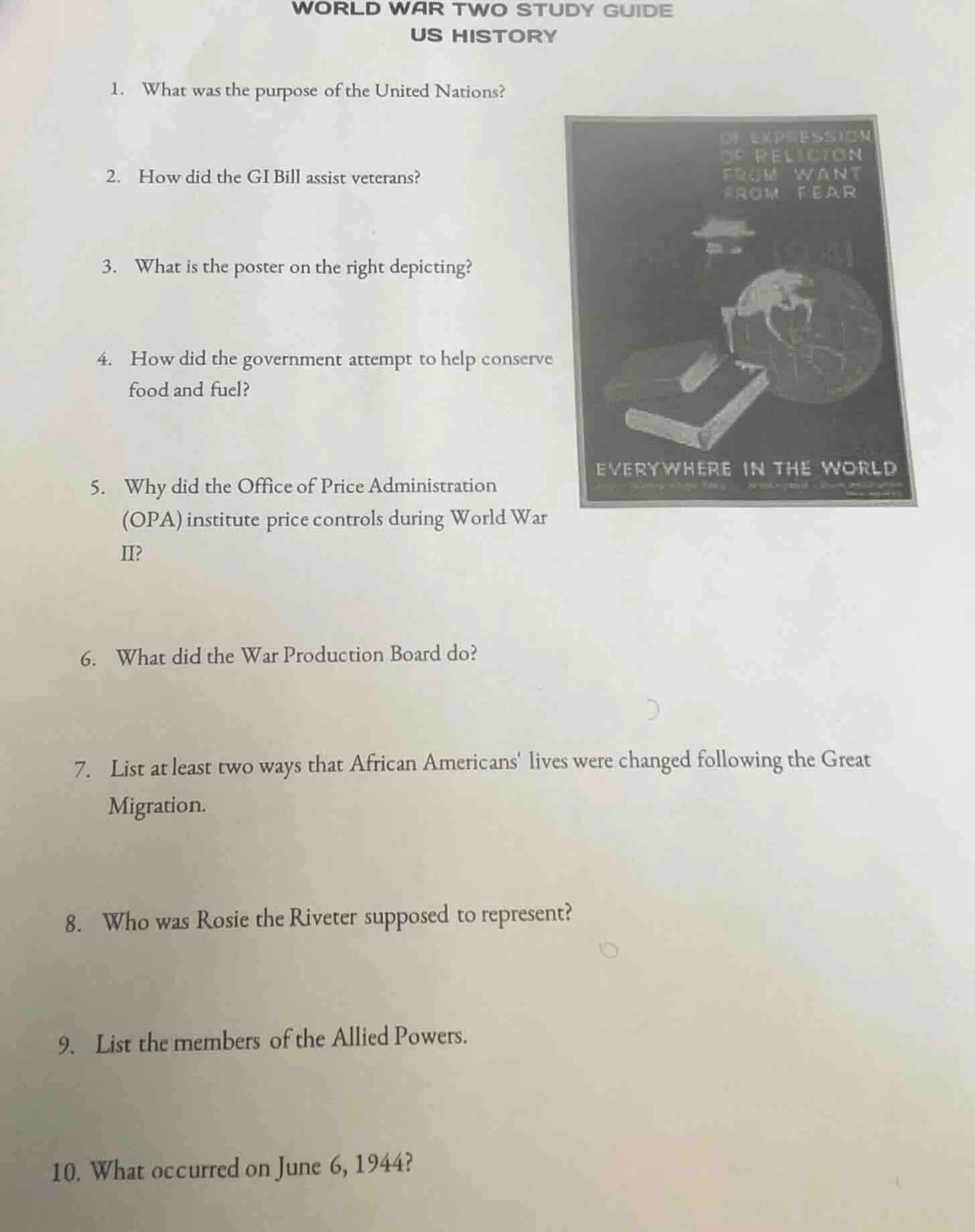 world war two study guideus history1. what was the purpose of the unite…