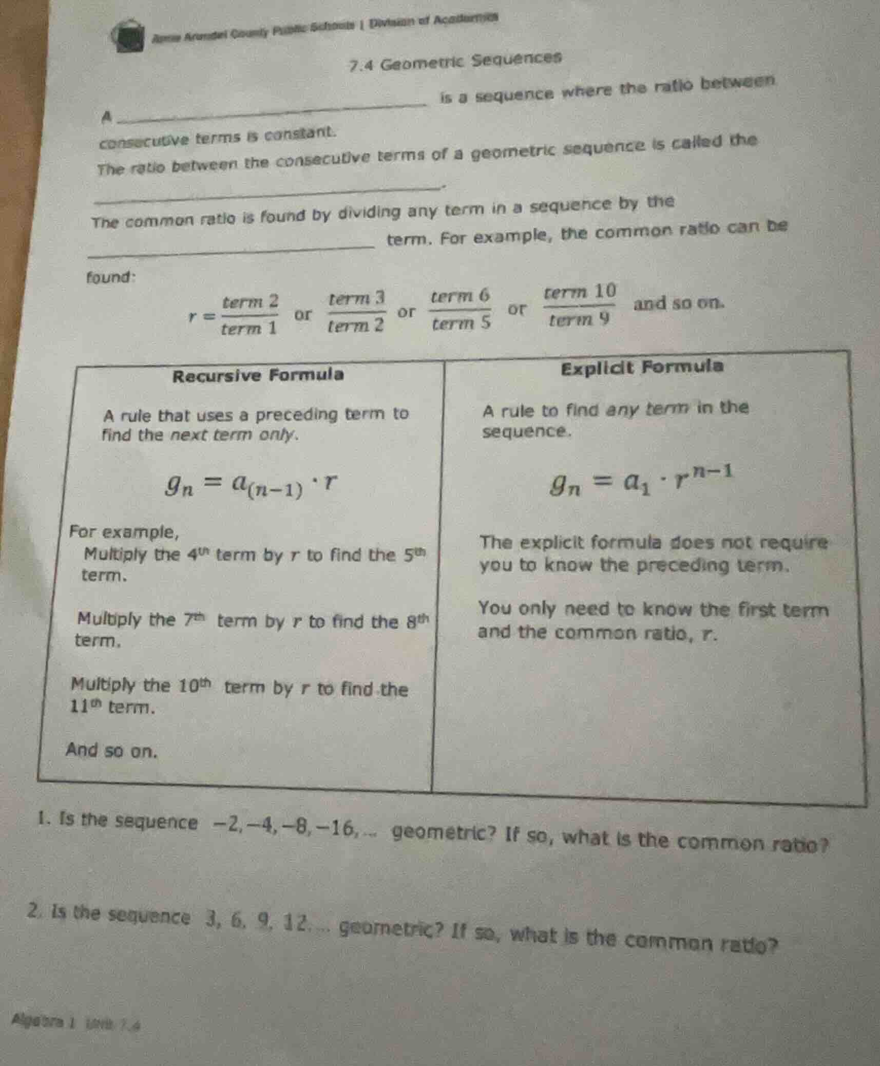 anne arundel county public schools | division of academics 7.4 geometri…