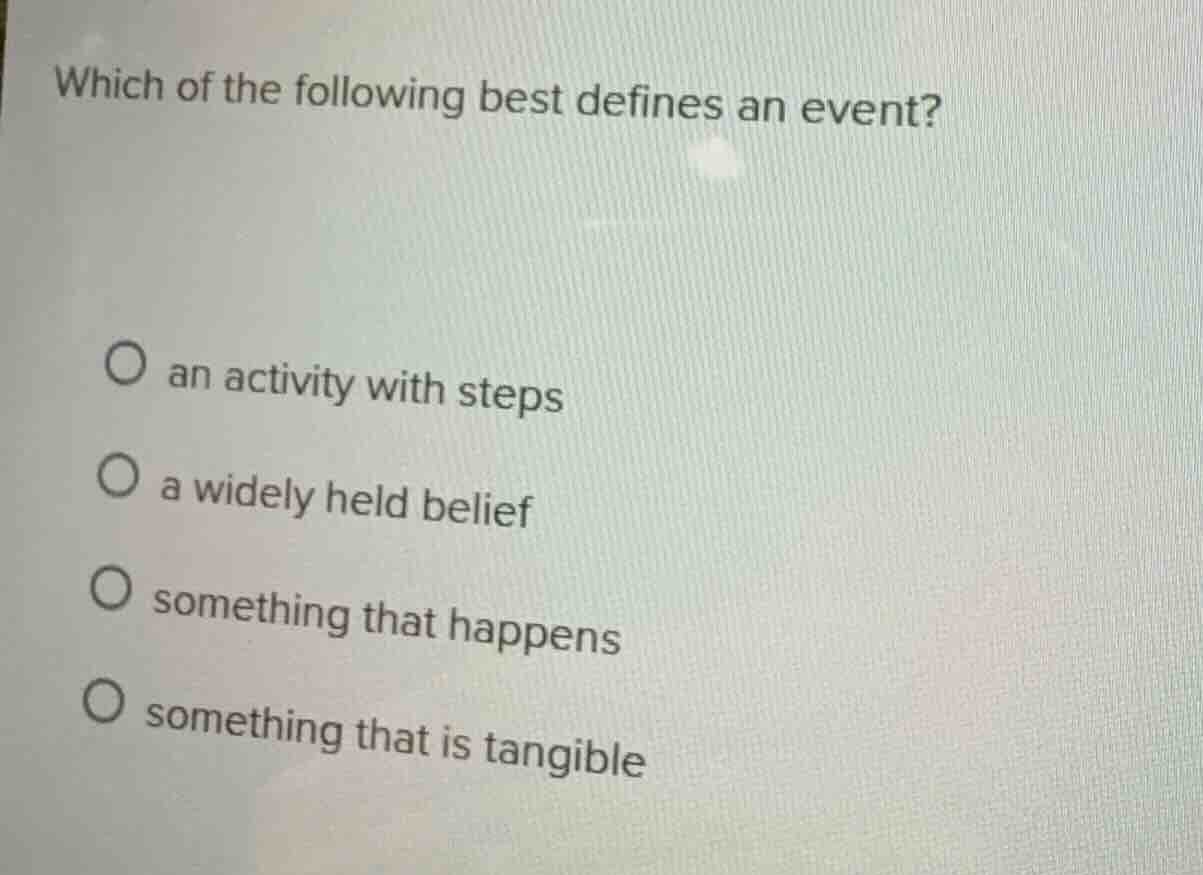 which of the following best defines an event? ○ an activity with steps …
