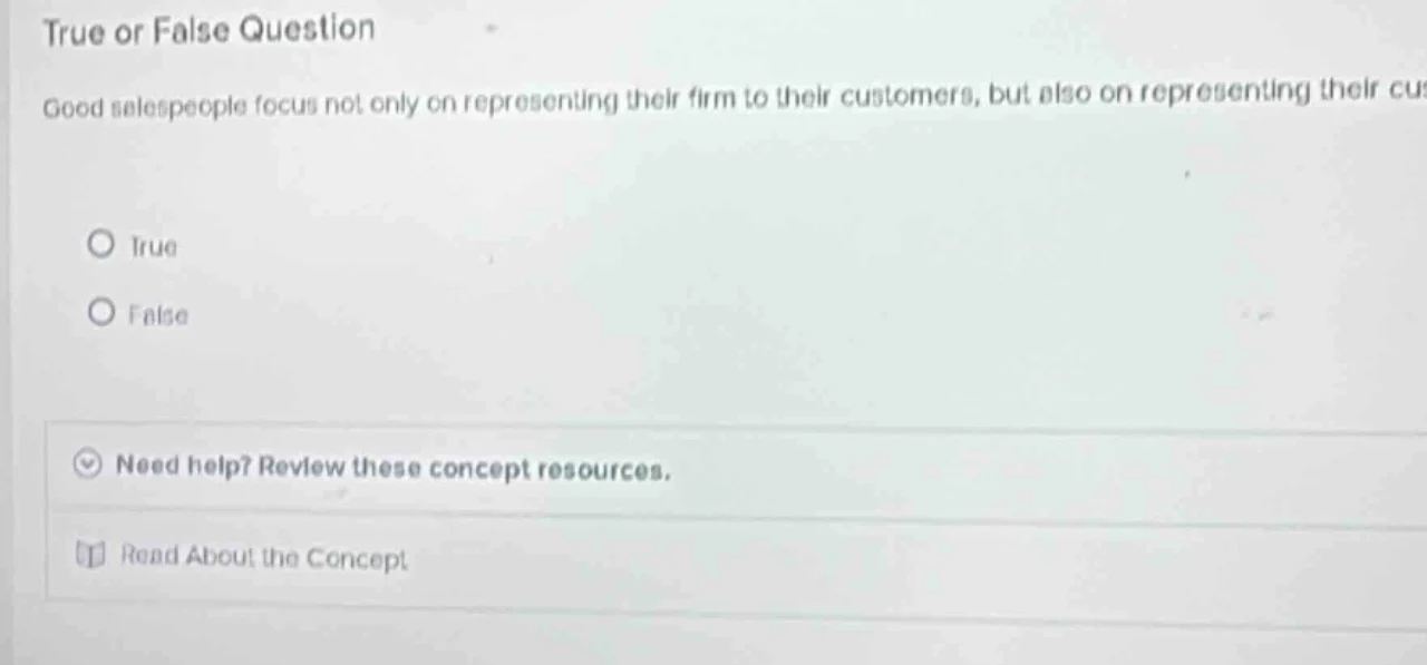 true or false question good salespeople focus not only on representing …