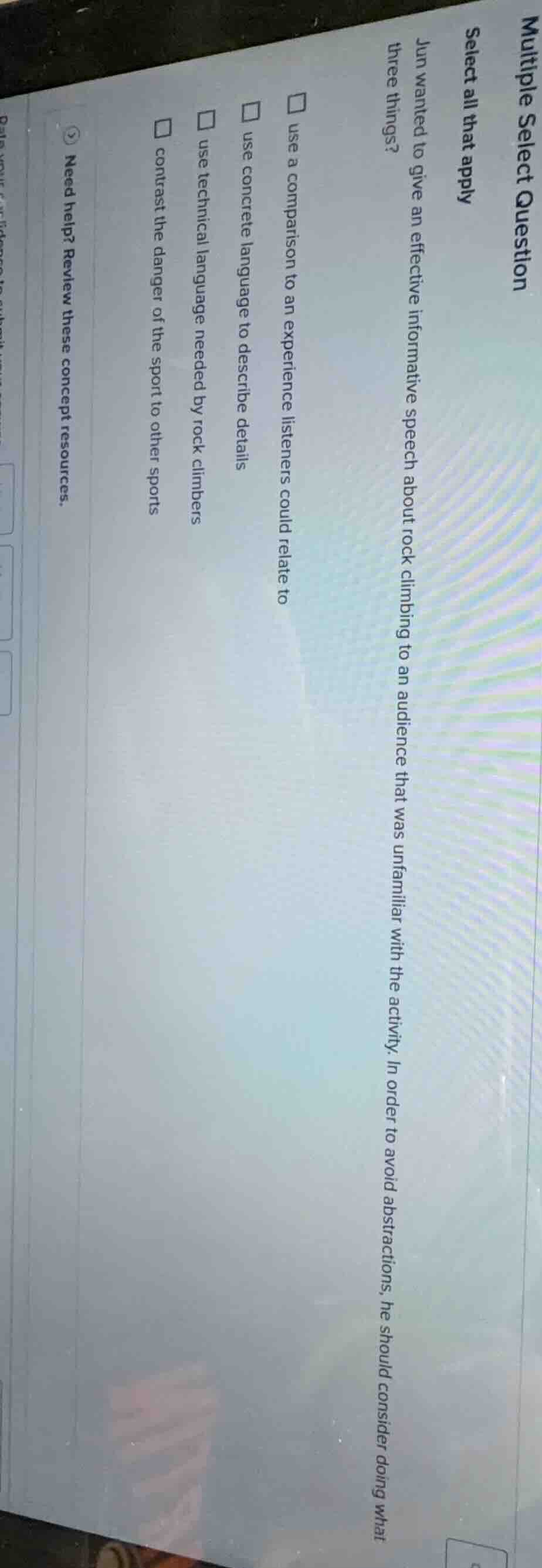 multiple select question select all that apply jun wanted to give an ef…