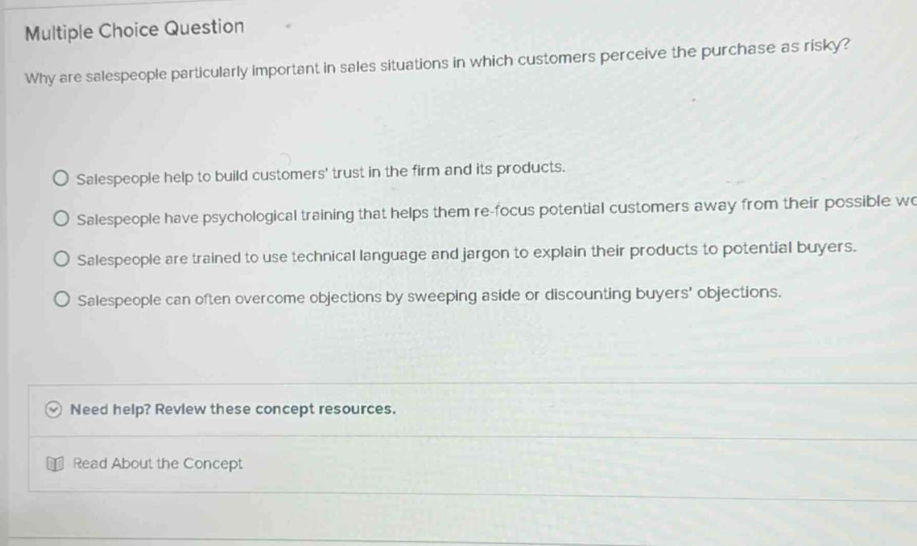 multiple choice question why are salespeople particularly important in …