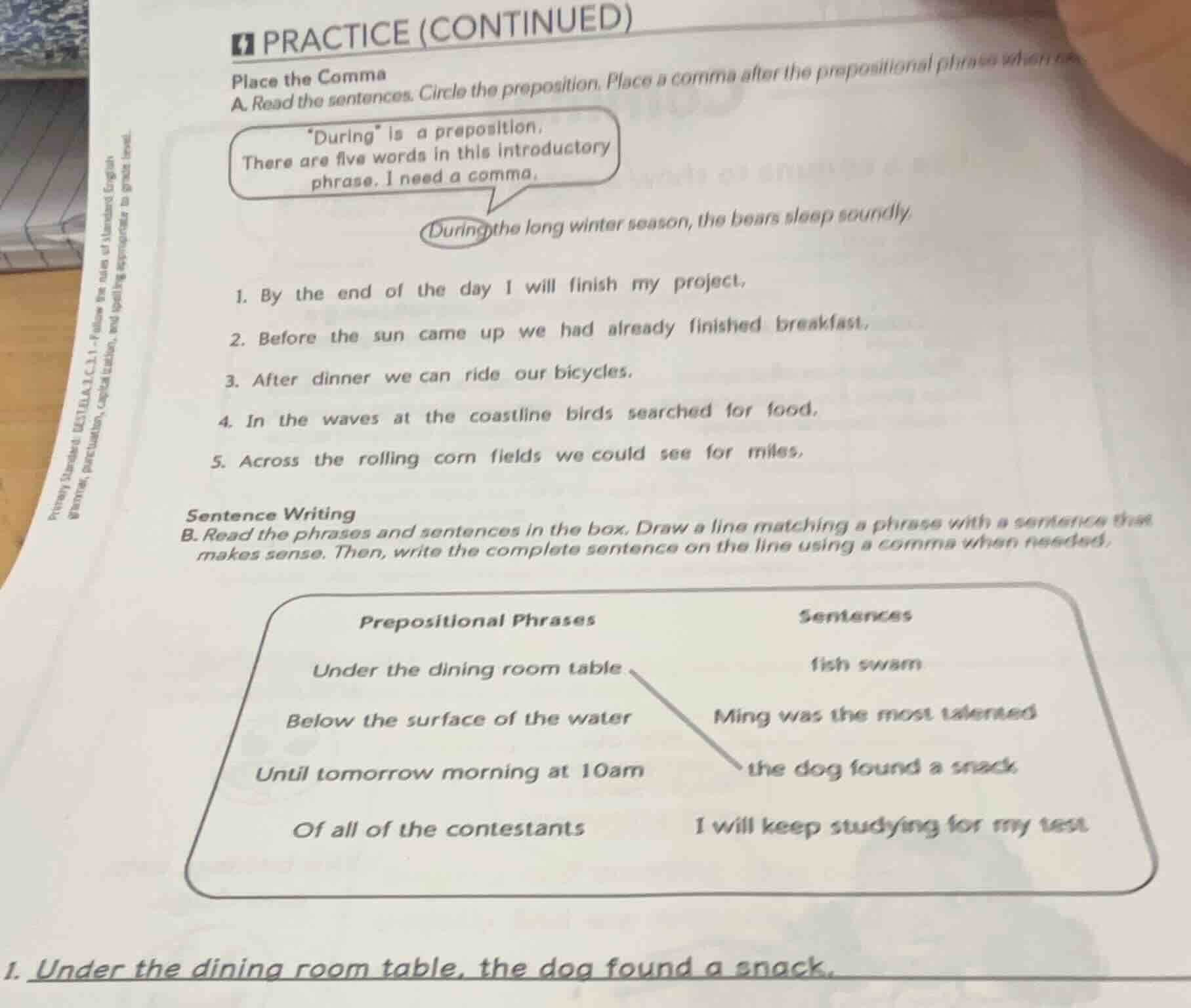 practice (continued)place the commaa. read the sentences. circle the pr…