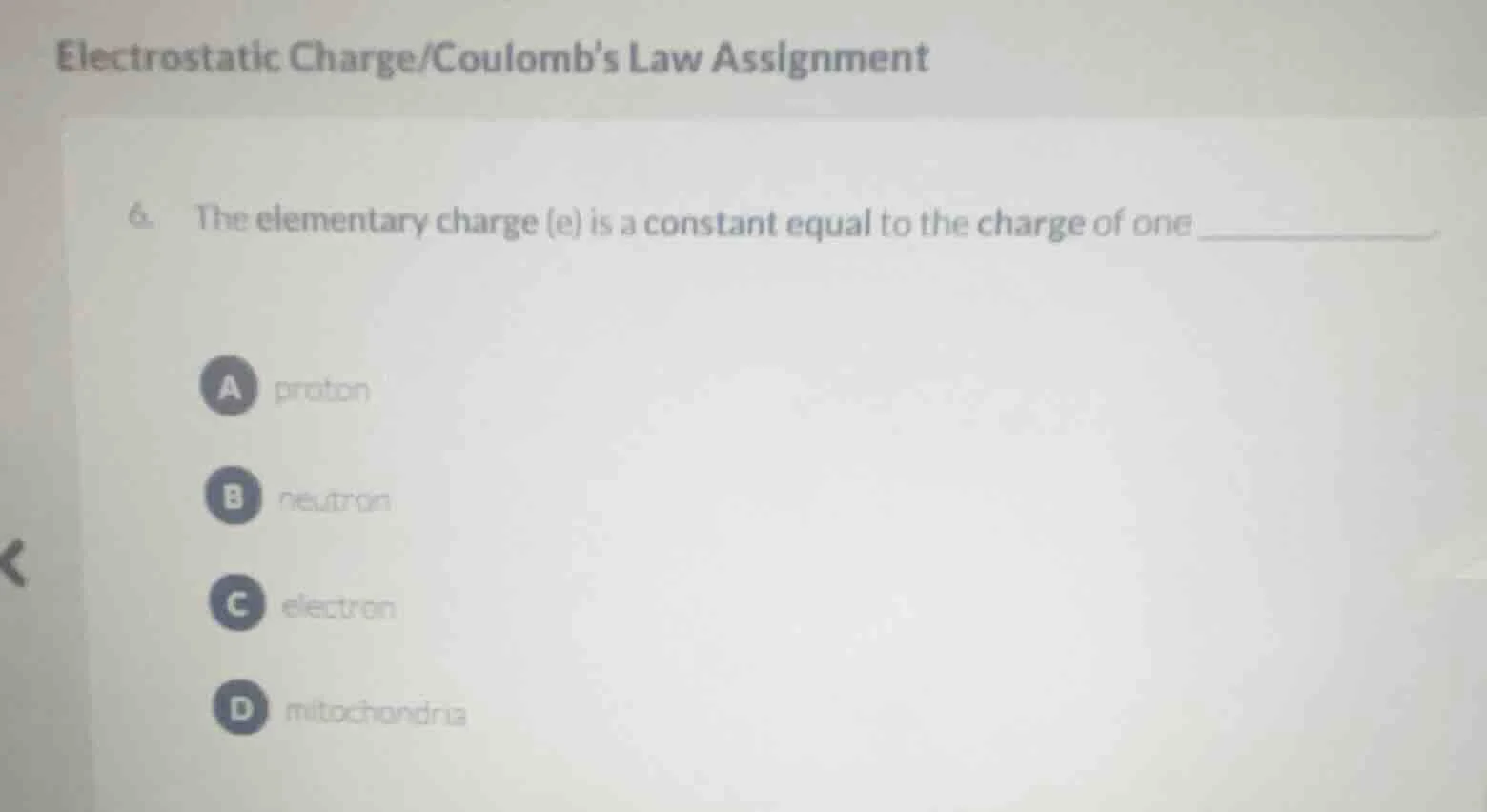 electrostatic charge/coulombs law assignment 6. the elementary charge (…