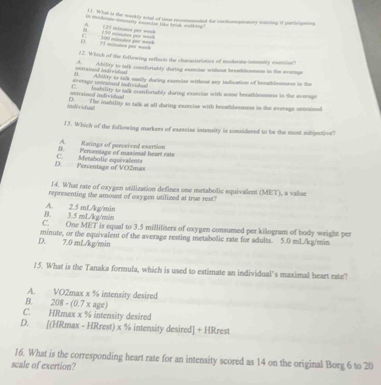 11. what is the weekly total of time recommended for cardiorespiratory …