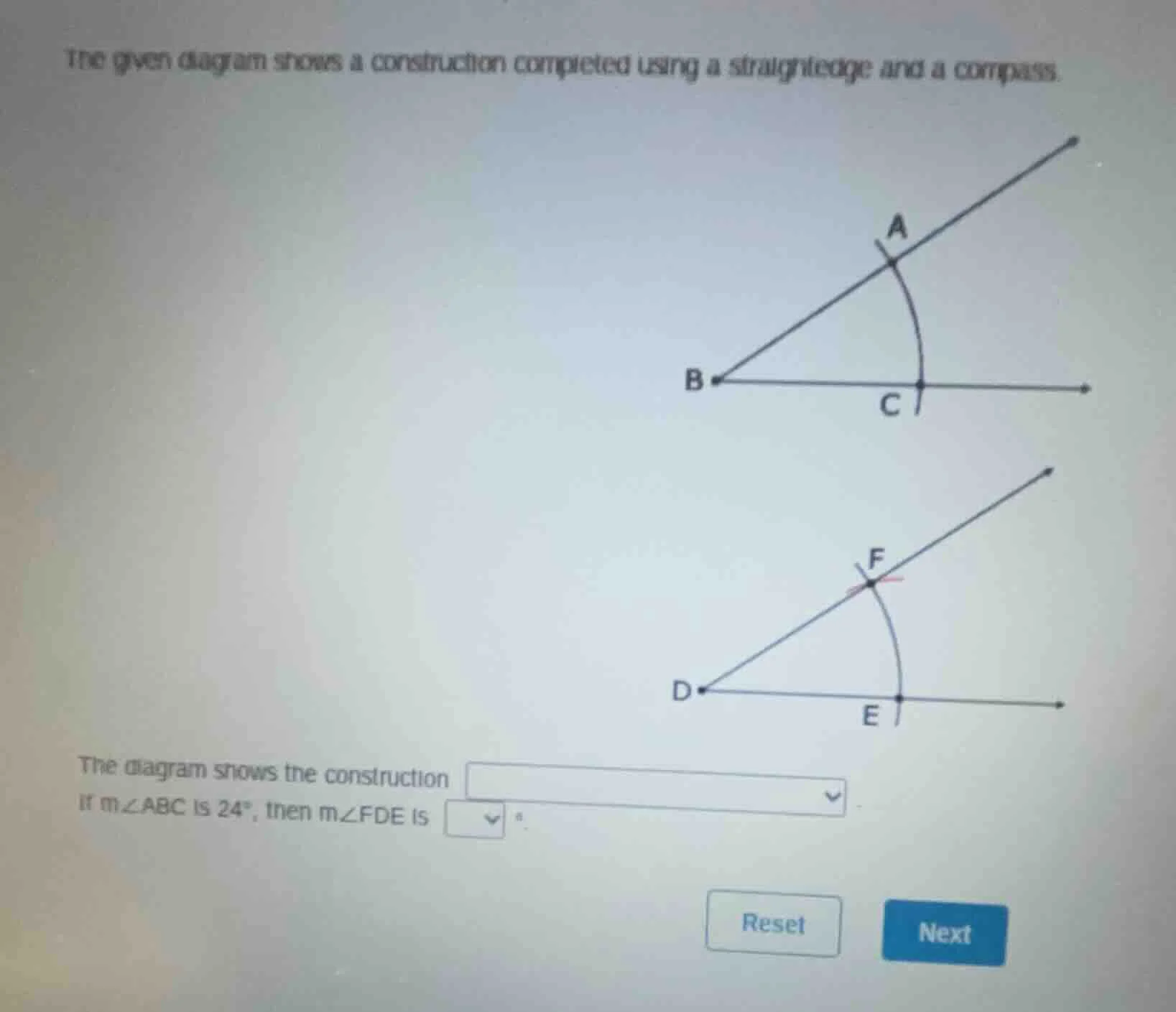the given diagram shows a construction completed using a straightedge a…
