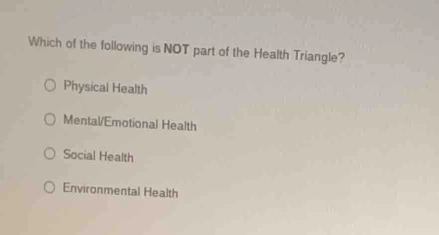 which of the following is not part of the health triangle? ○ physical h…