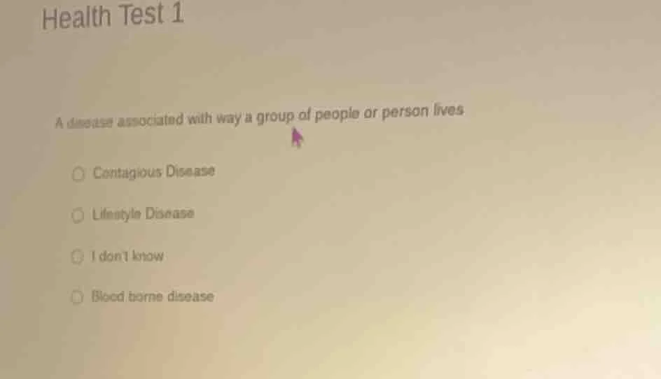 health test 1 a disease associated with way a group of people or person…