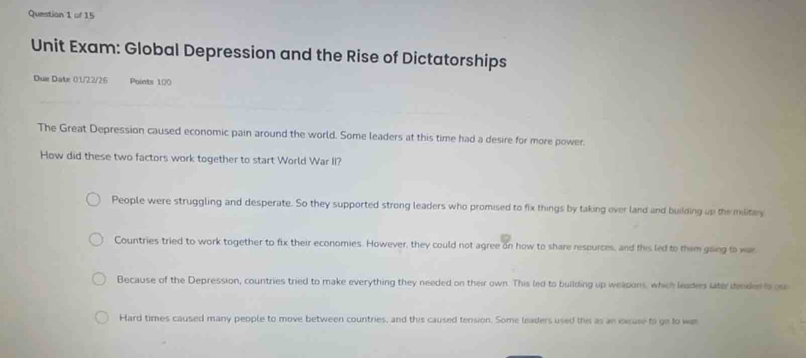 question 1 of 15 unit exam: global depression and the rise of dictators…