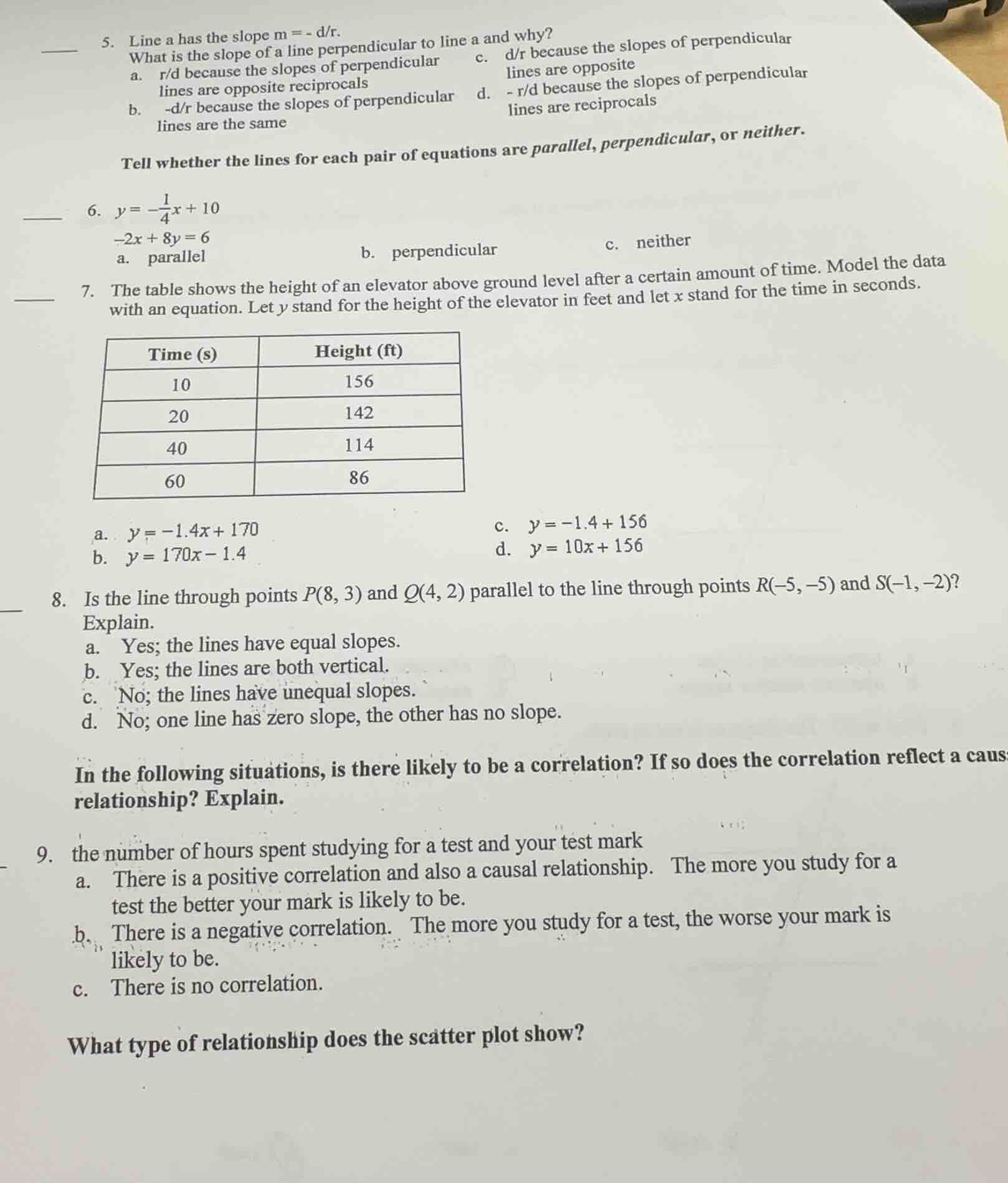 5. line a has the slope $m = -\\frac{d}{r}$.what is the slope of a line…
