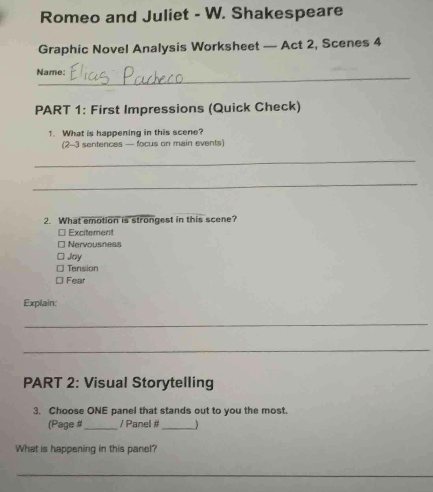 romeo and juliet - w. shakespeare graphic novel analysis worksheet — ac…