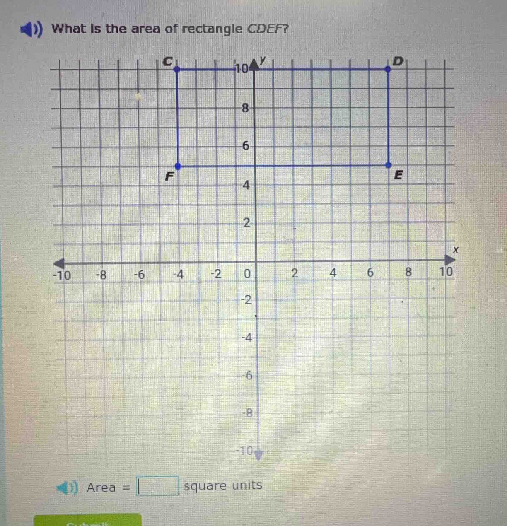 what is the area of rectangle cdef? area = $square$ square units