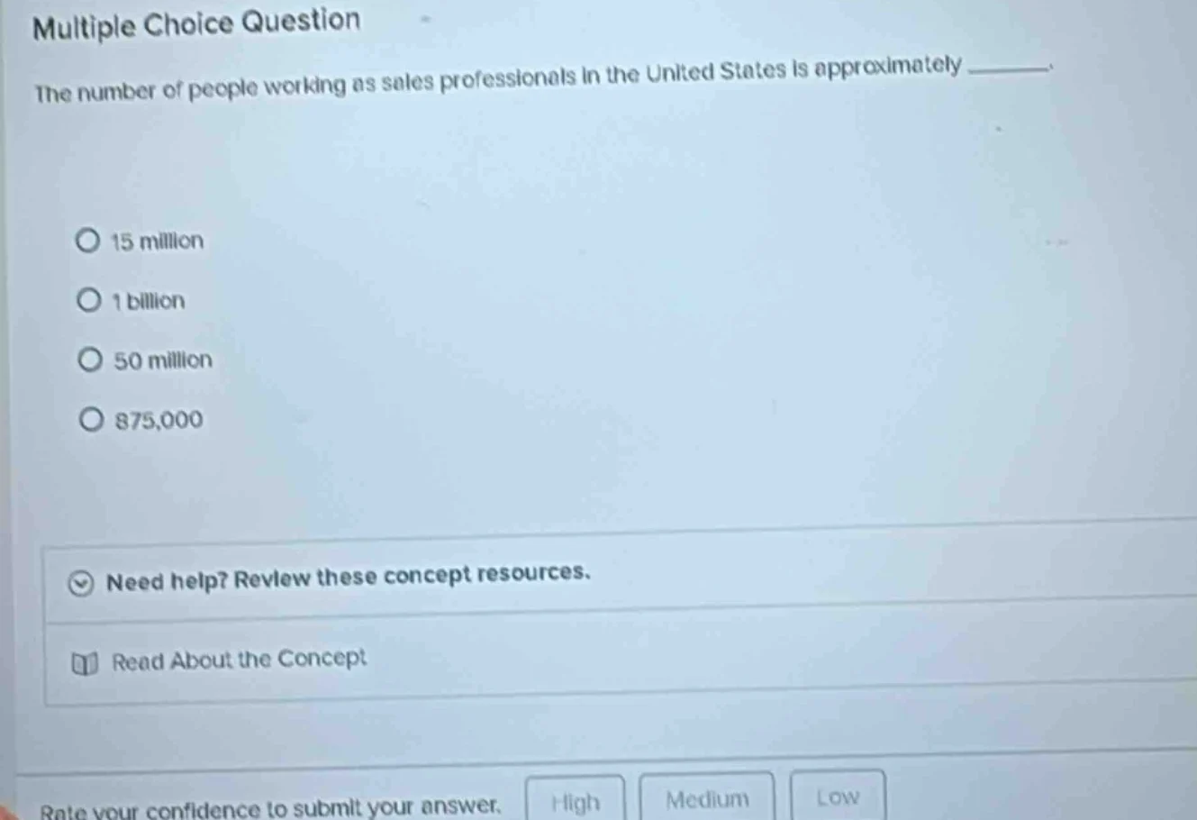 multiple choice question the number of people working as sales professi…