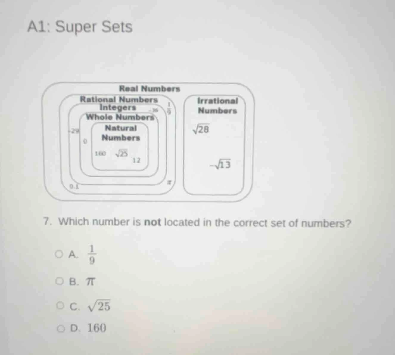 a1: super sets real numbers rational numbers integers whole numbers nat…