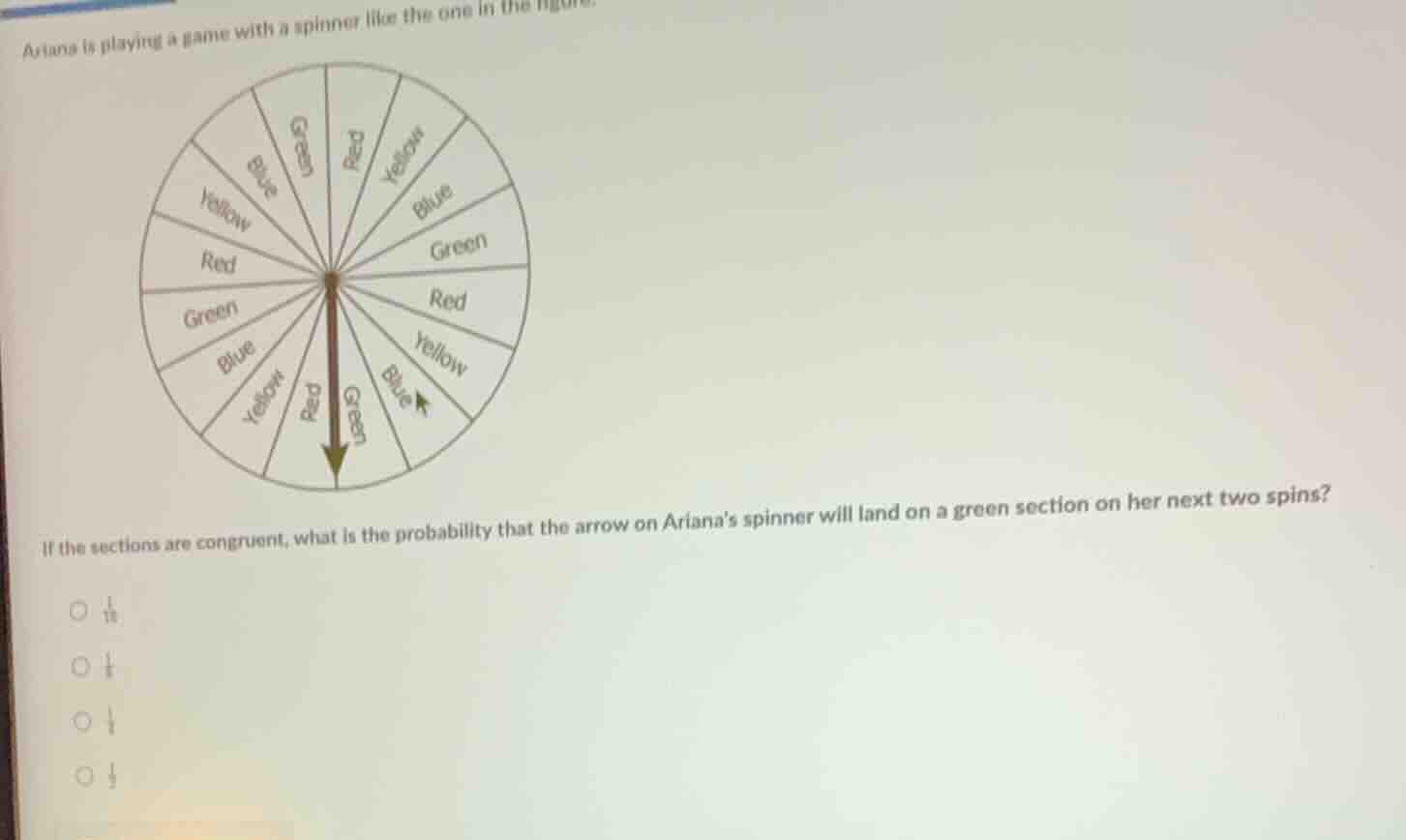 ariana is playing a game with a spinner like the one in the figure. if …