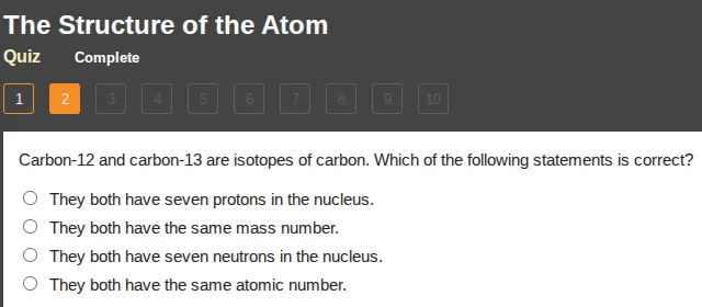 the structure of the atom quiz complete 1 2 3 4 5 6 7 8 9 10 carbon-12 …