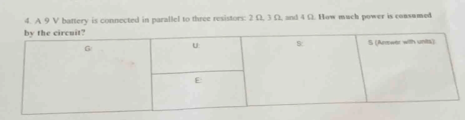 4. a 9 v battery is connected in parallel to three resistors: $2\\ \\om…