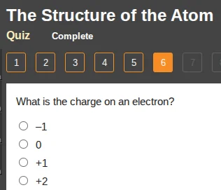 the structure of the atom quiz complete 1 2 3 4 5 6 7 what is the charg…