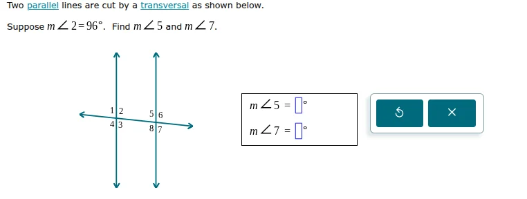 two parallel lines are cut by a transversal as shown below. suppose $m\…