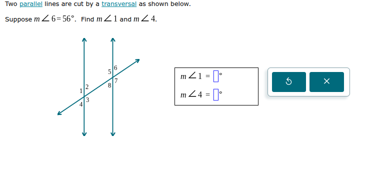 two parallel lines are cut by a transversal as shown below. suppose $m\…