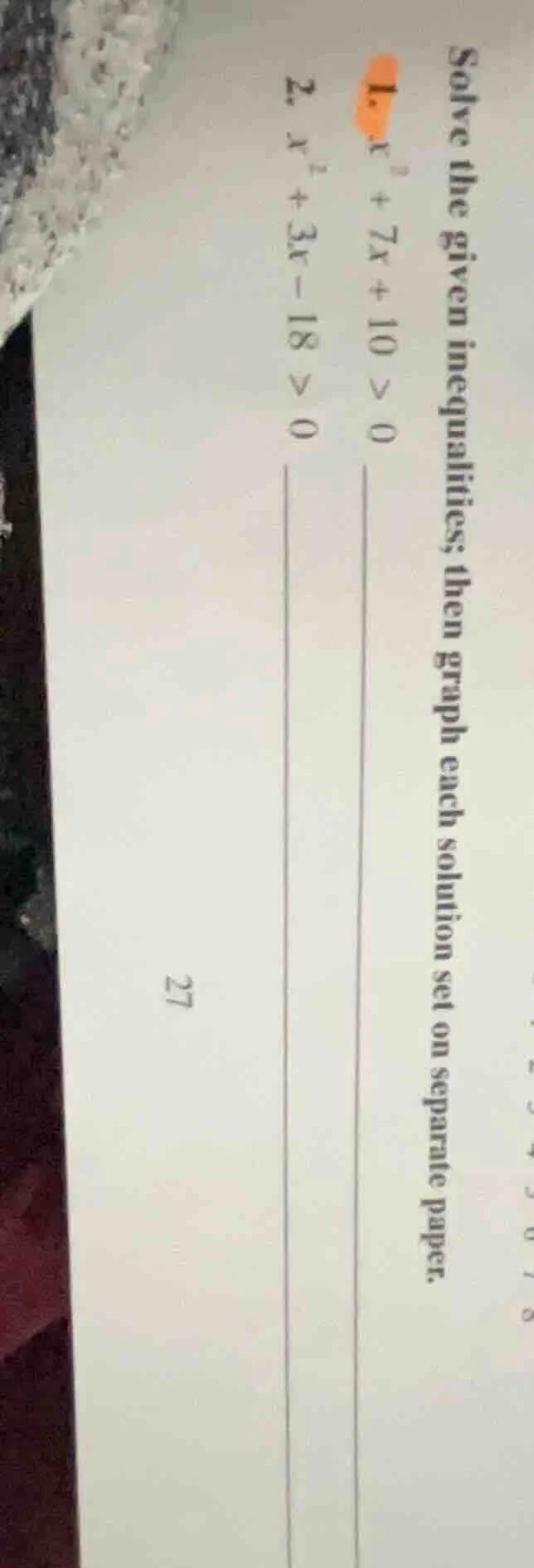 solve the given inequalities; then graph each solution set on separate …
