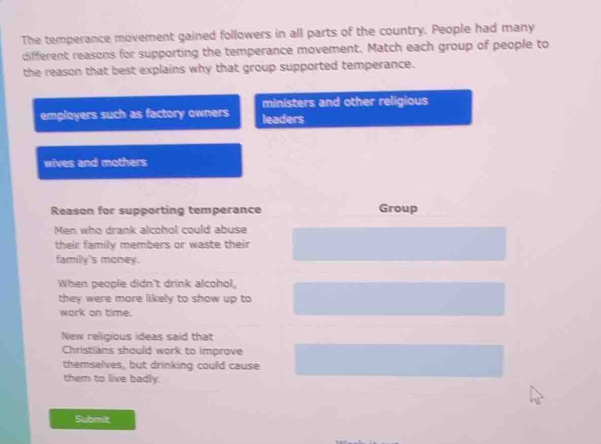 the temperance movement gained followers in all parts of the country. p…