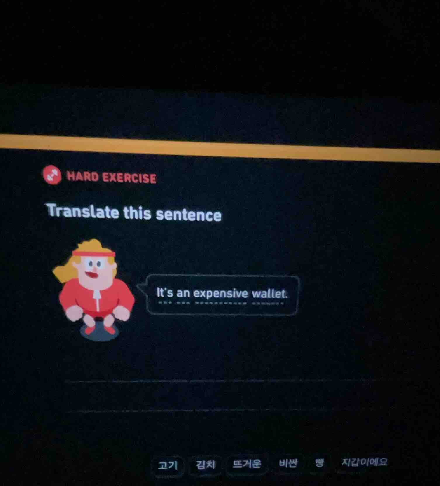 hard exercise translate this sentence its an expensive wallet. 고기 김치 뜨거…