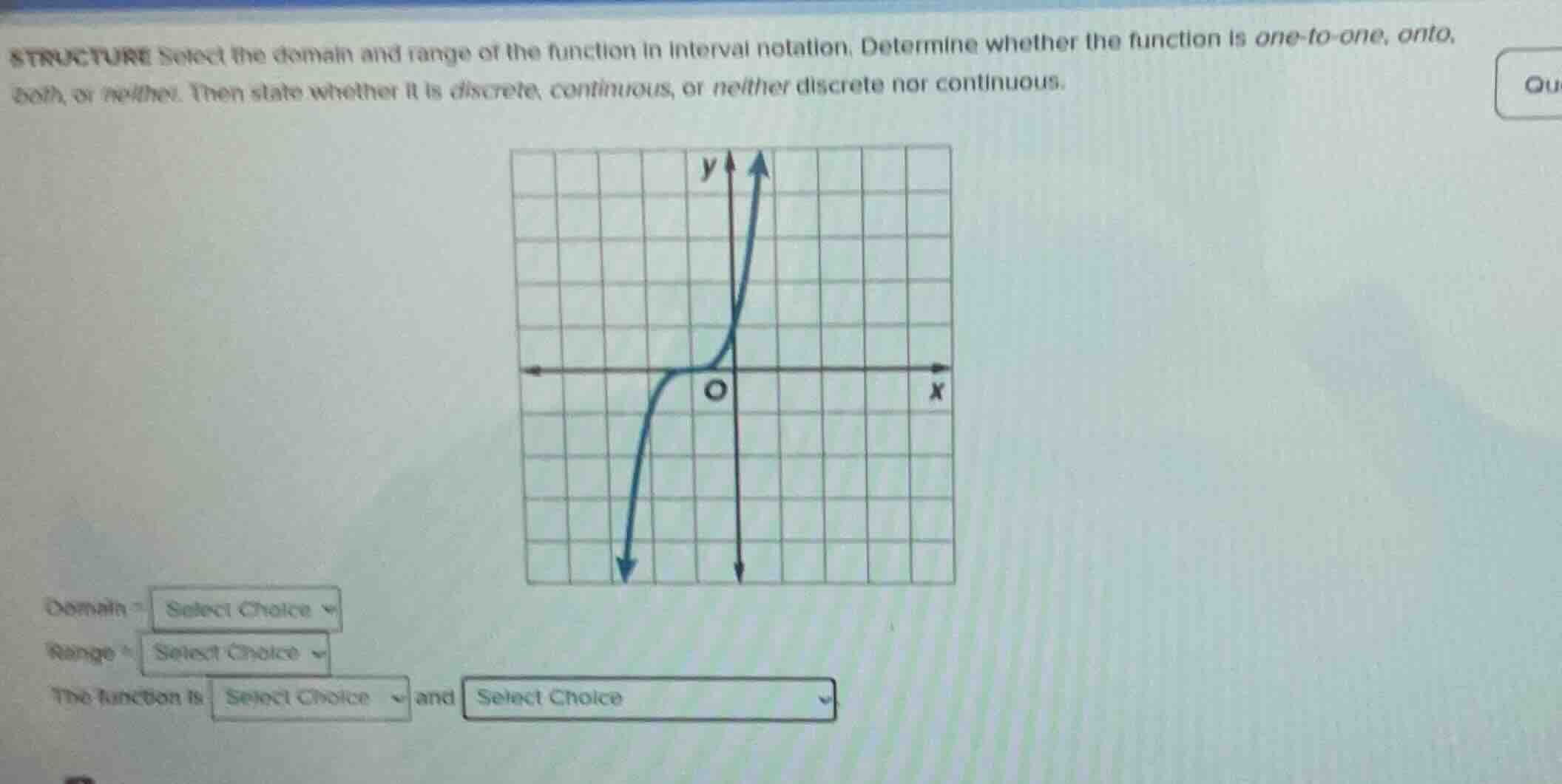 structure select the domain and range of the function in interval notat…