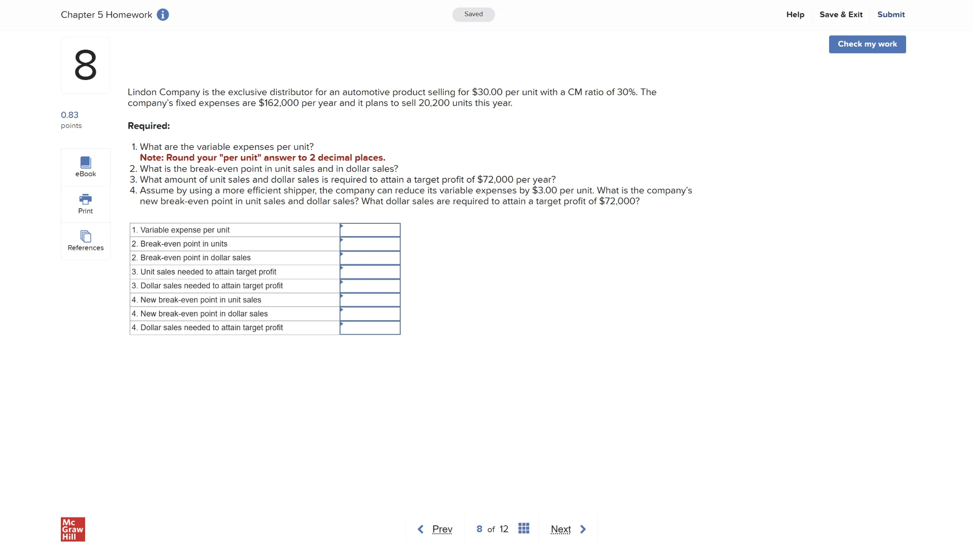 chapter 5 homework saved help save & exit submit check my work 8 0.83 p…
