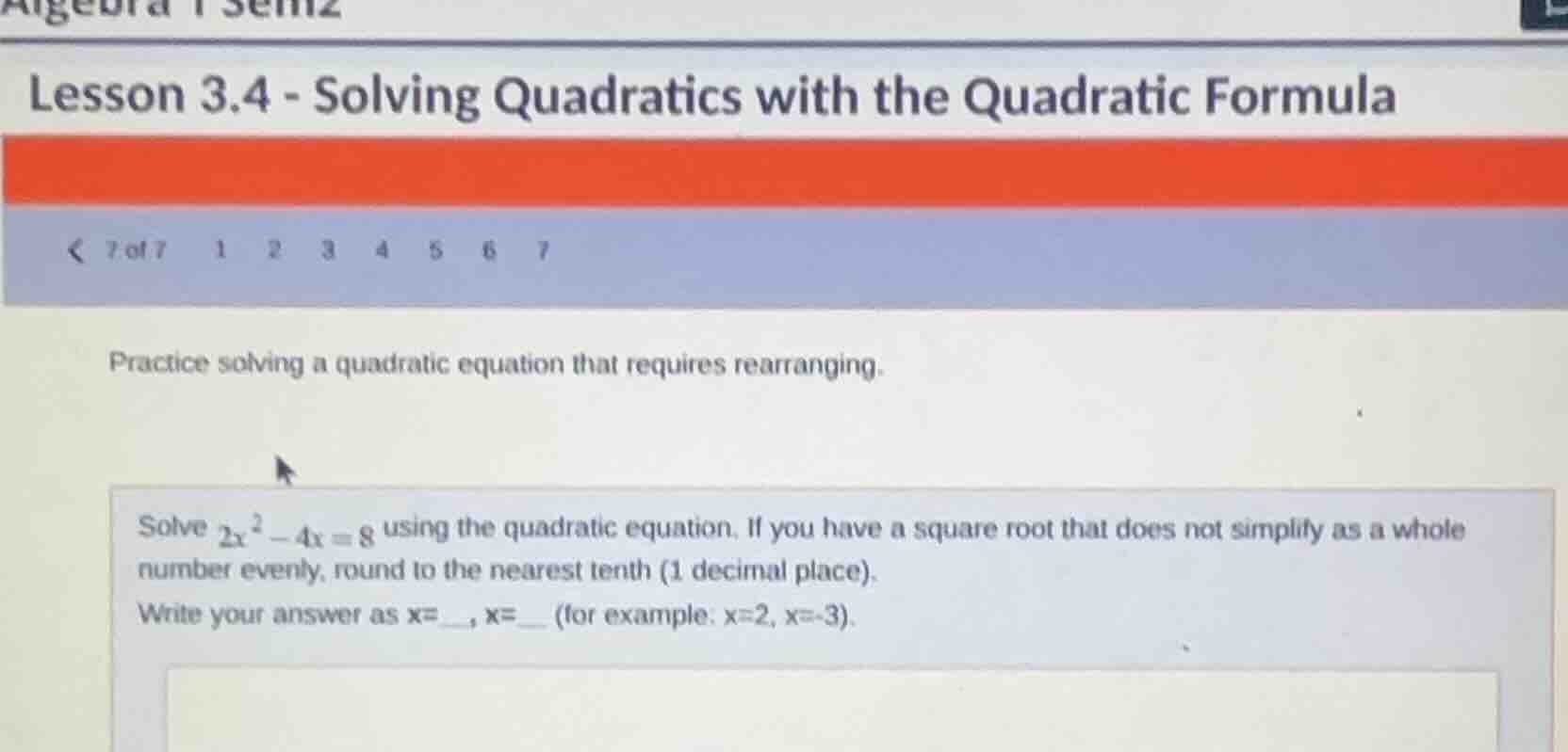algebra 1 sem2 lesson 3.4 - solving quadratics with the quadratic formu…