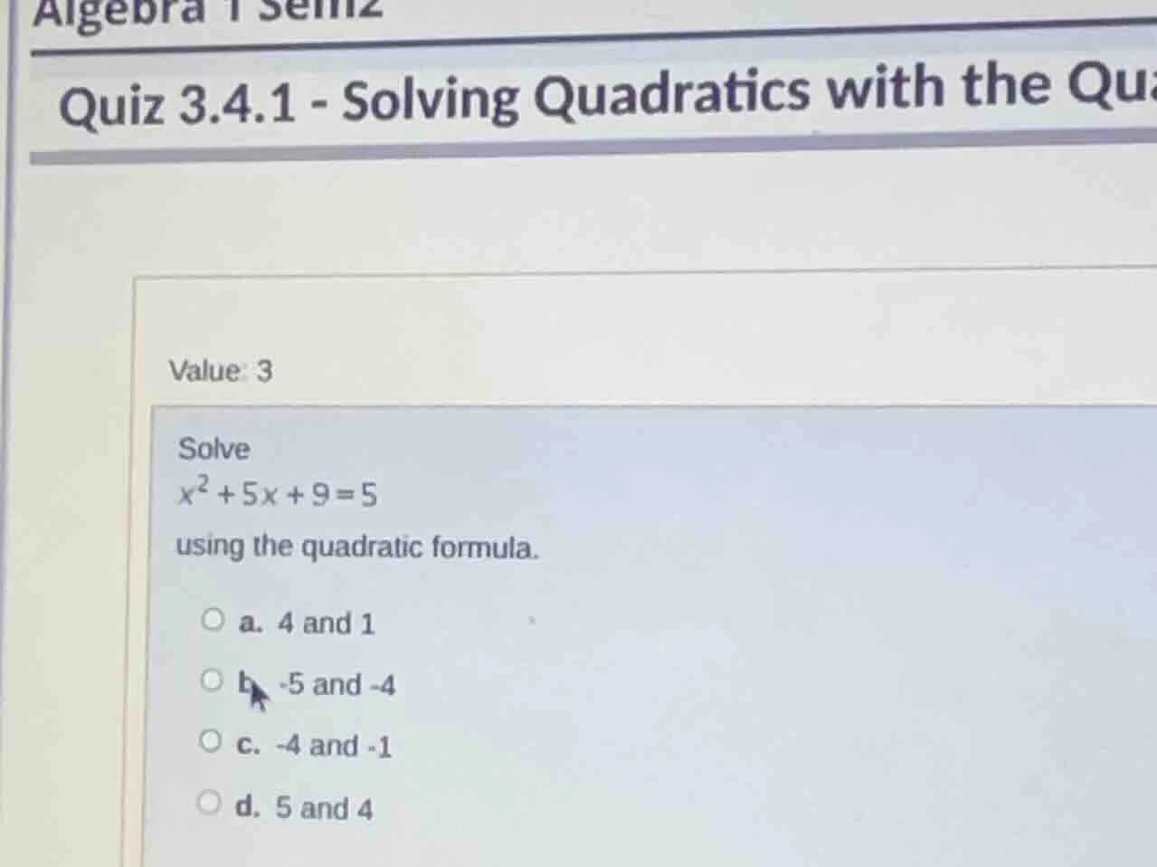 algebra 1 sem2 quiz 3.4.1 - solving quadratics with the qua value: 3 so…