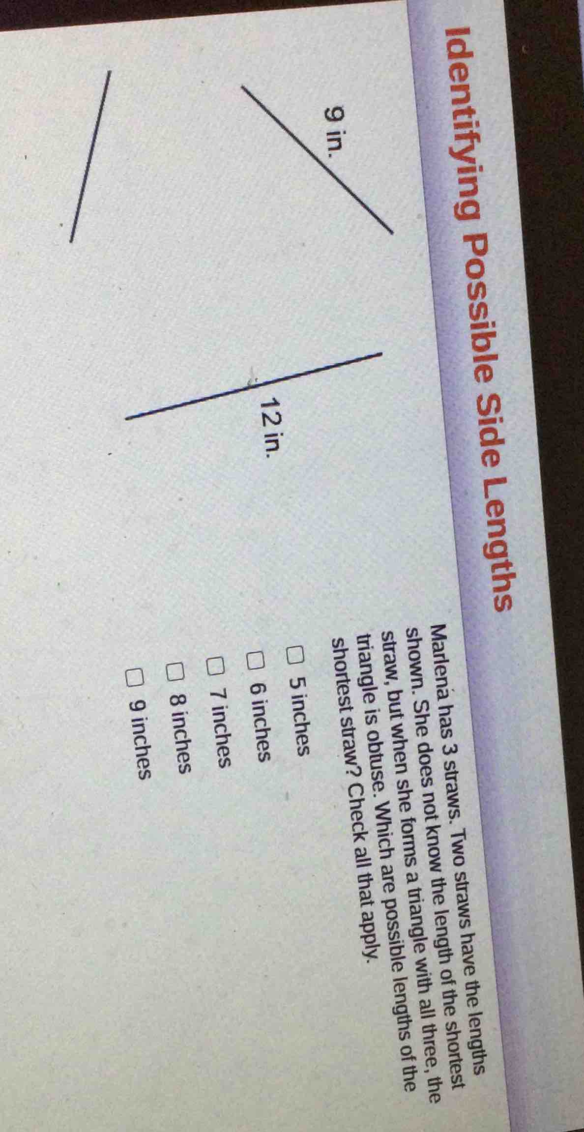 identifying possible side lengths marlená has 3 straws. two straws have…