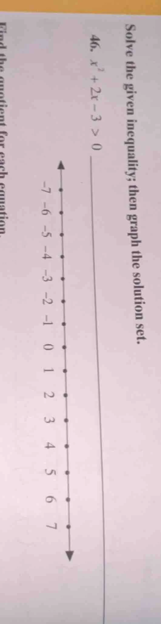 solve the given inequality; then graph the solution set. 46. $x^{2}+2x-…