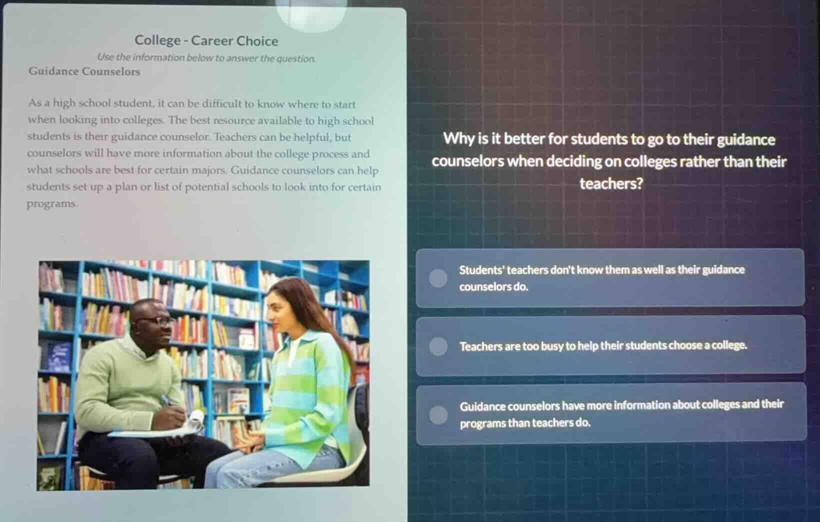 college - career choice use the information below to answer the questio…