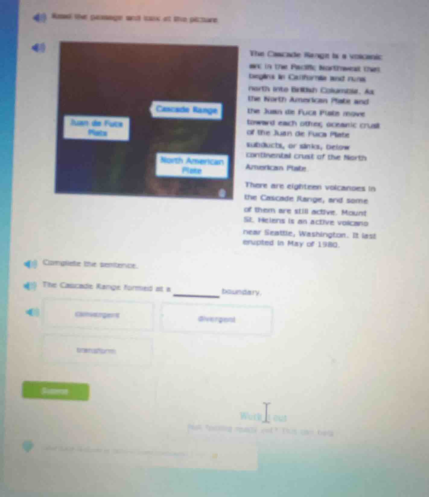 read the passage and look at the picture.the cascade range is a volcani…