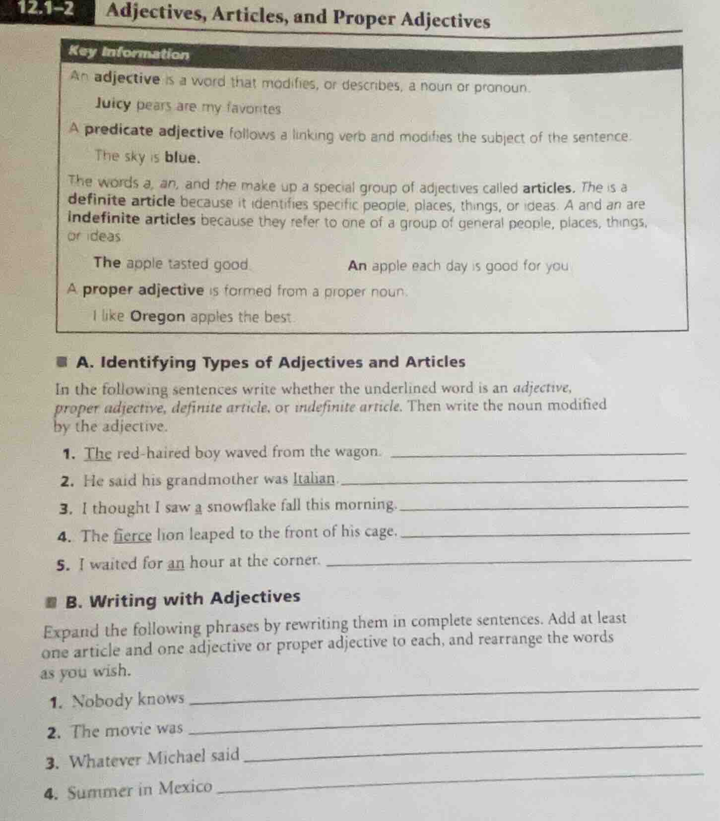 12.1-2 adjectives, articles, and proper adjectives key information an a…