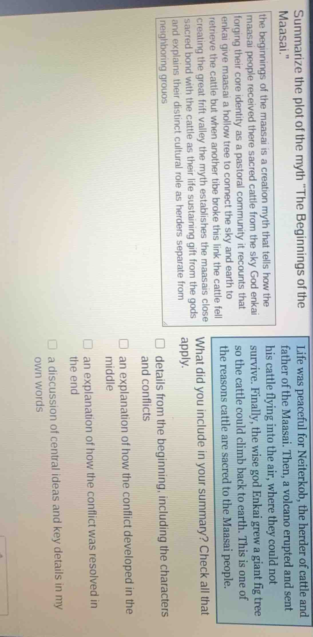 summarize the plot of the myth \the beginnings of the maasai.\the begin…