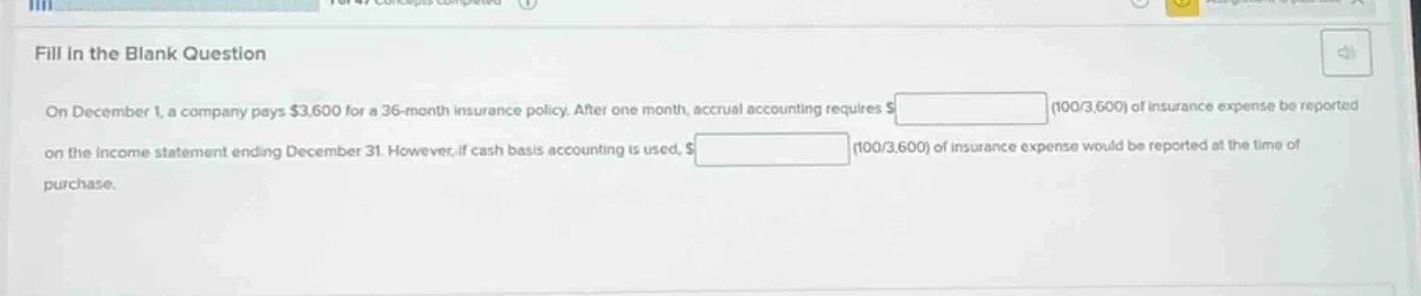 fill in the blank question on december 1, a company pays $3,600 for a 3…