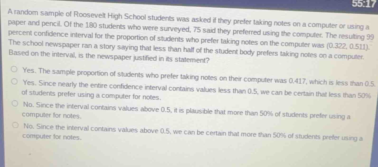 a random sample of roosevelt high school students was asked if they pre…