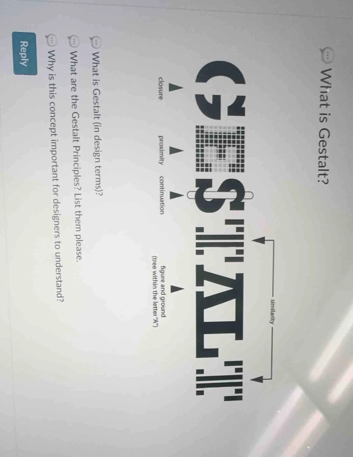 what is gestalt?closureproximitycontinuationfigure and ground(tree with…