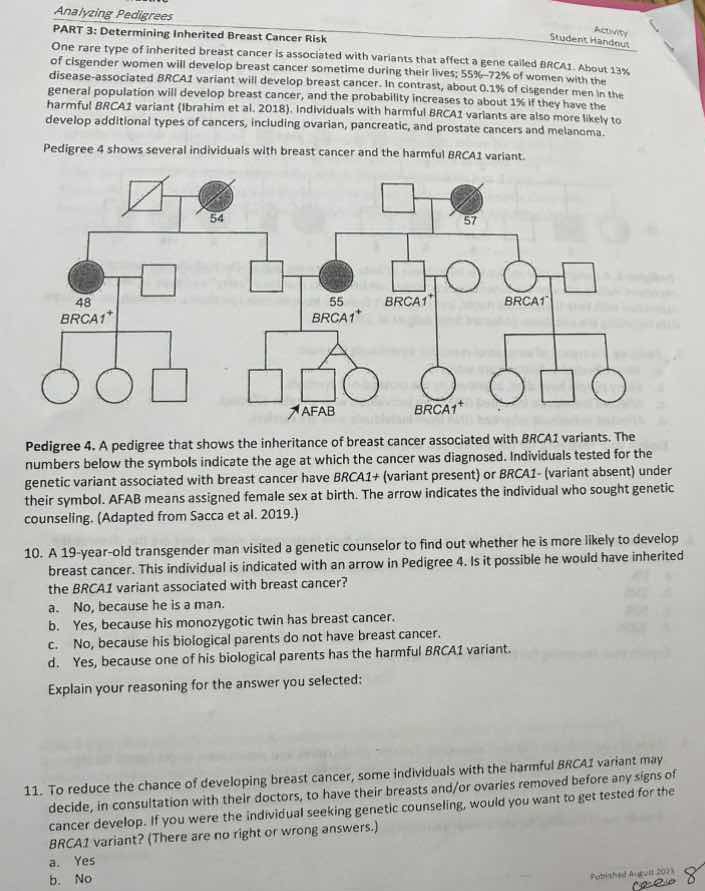 analyzing pedigreesactivitypart 3: determining inherited breast cancer …