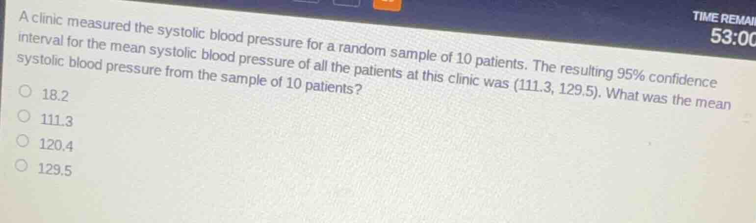 a clinic measured the systolic blood pressure for a random sample of 10…