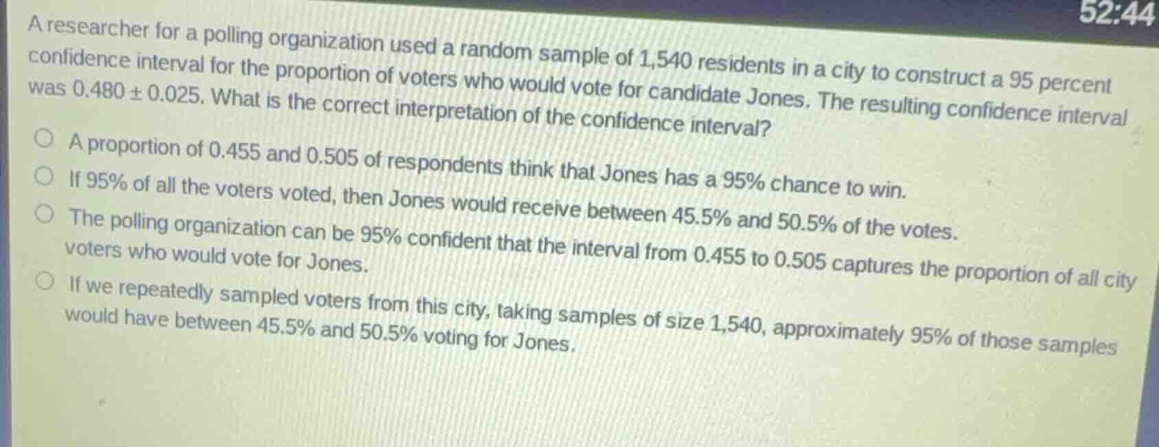a researcher for a polling organization used a random sample of 1,540 r…