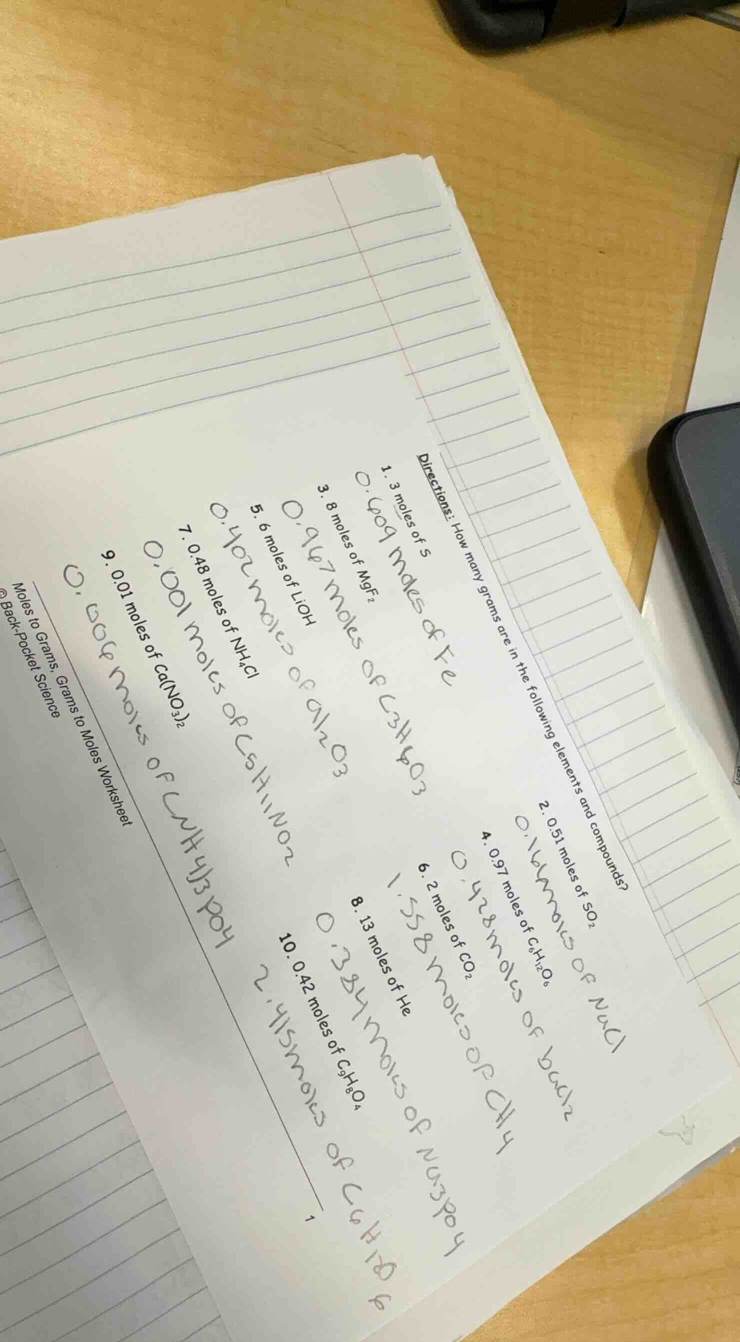 directions: how many grams are in the following elements and compounds?…