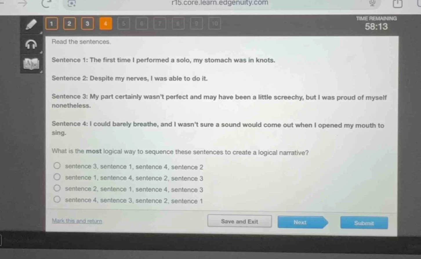 read the sentences. sentence 1: the first time i performed a solo, my s…